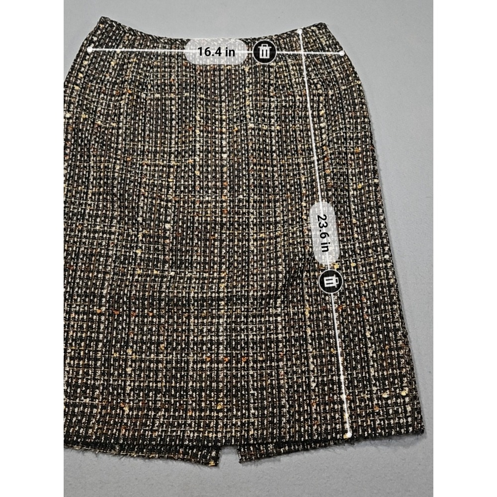 Le Suit VTG Style Tweed Blazer Skirt Set Brown Gold Plaid Sz 10 - Picture 11 of 14